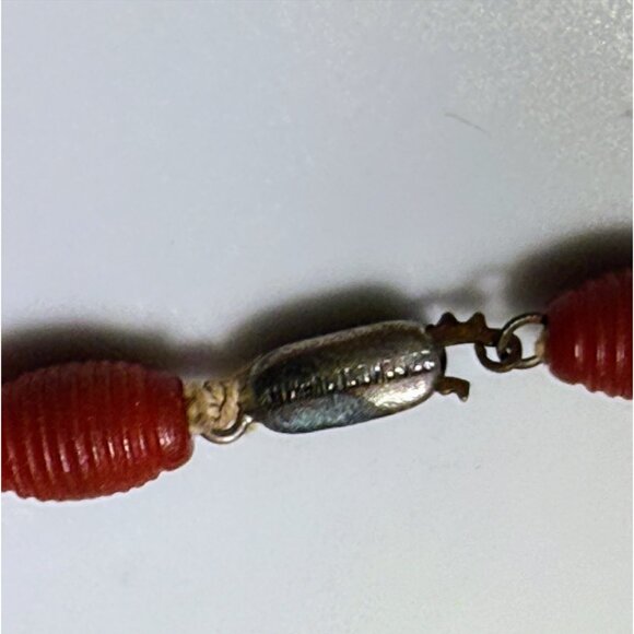 Vintage 30's Czech Red Beaded Carved Celluloid Glass Beaded necklace - Picture 3 of 12